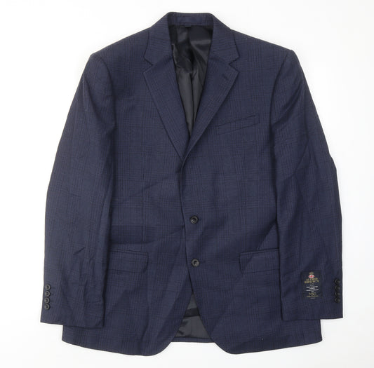 Marks and Spencer Mens Blue Plaid Wool Jacket Suit Jacket Size 42 Regular