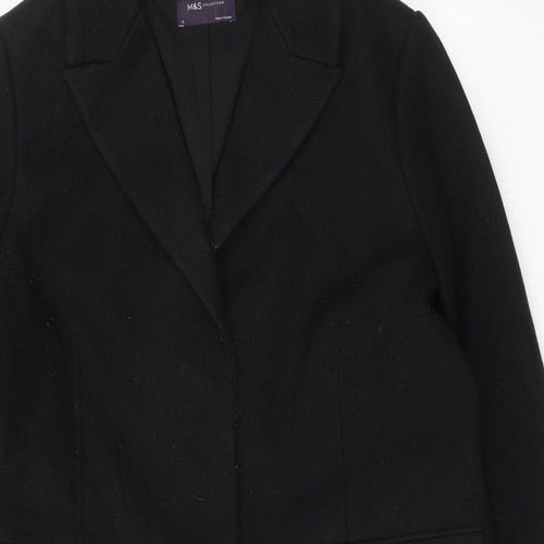 Marks and Spencer Womens Black Overcoat Coat Size 16 Button