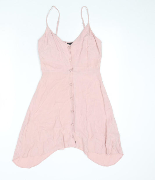 Topshop Womens Pink Viscose Slip Dress Size 4 V-Neck Button