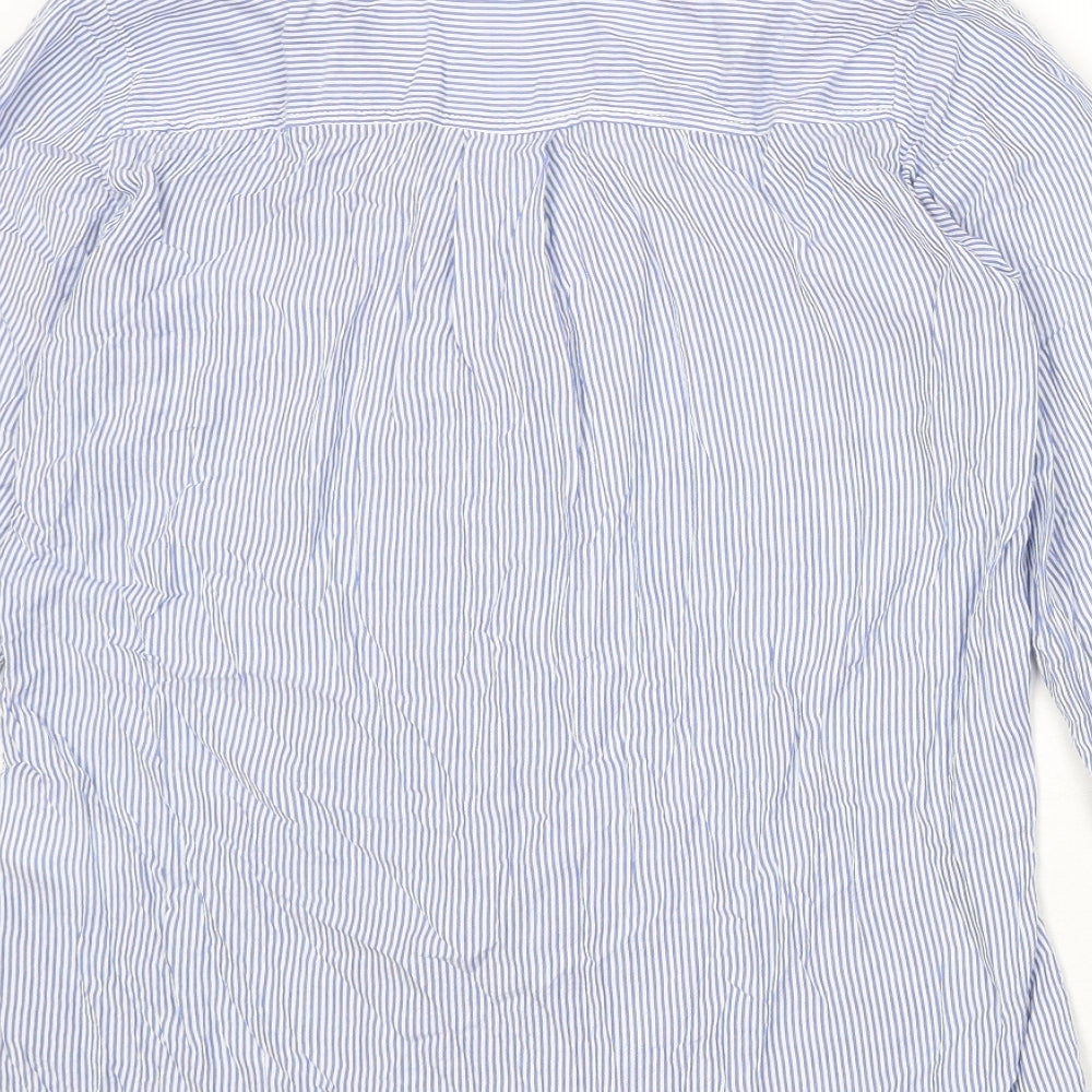H&M Womens Blue Striped Modal Basic Blouse Size 10 Collared