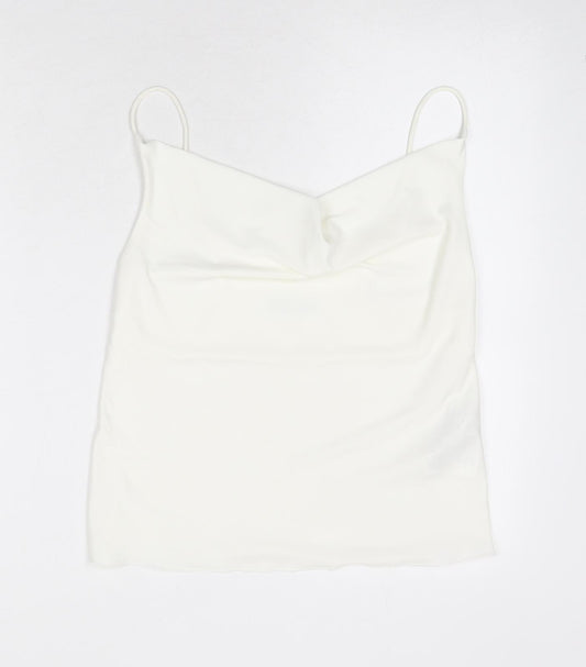 Zara Womens Ivory Polyester Camisole Tank Size S Cowl Neck