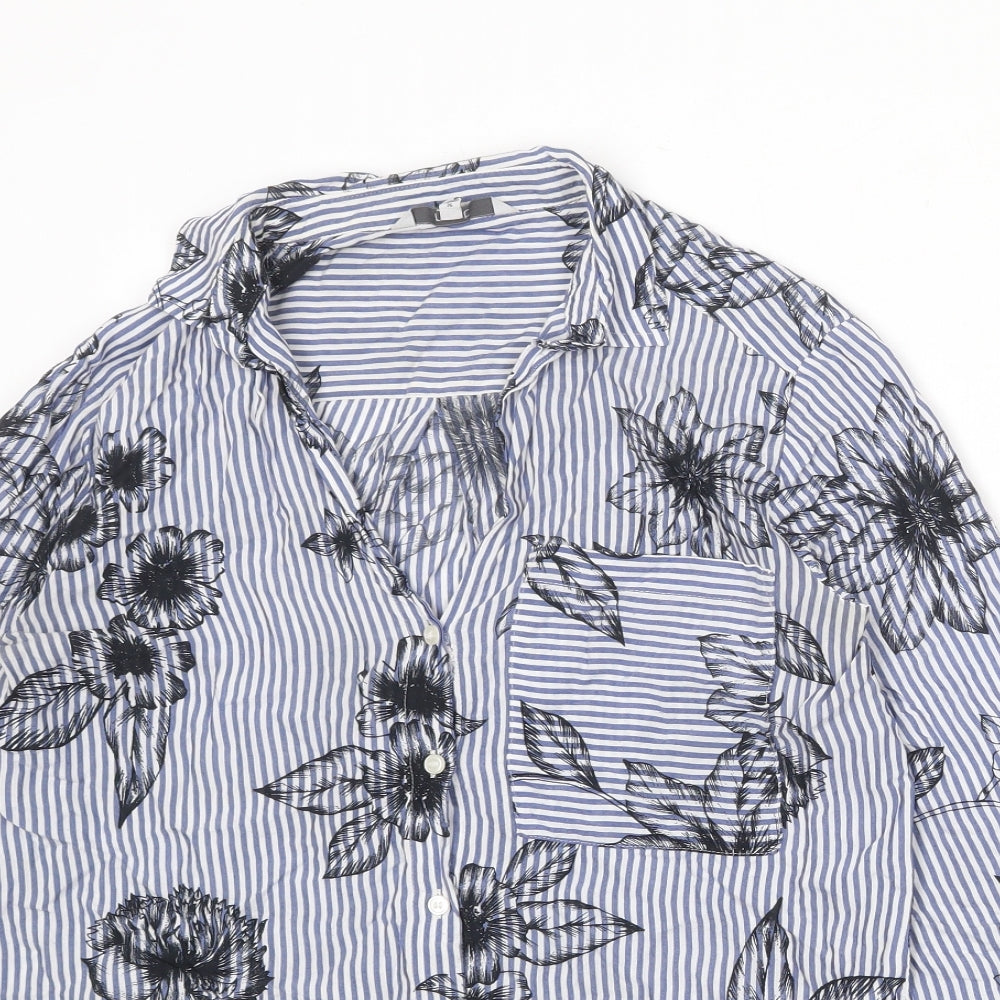 NEXT Womens Blue Striped Viscose Basic Button-Up Size 8 Collared - Flowers