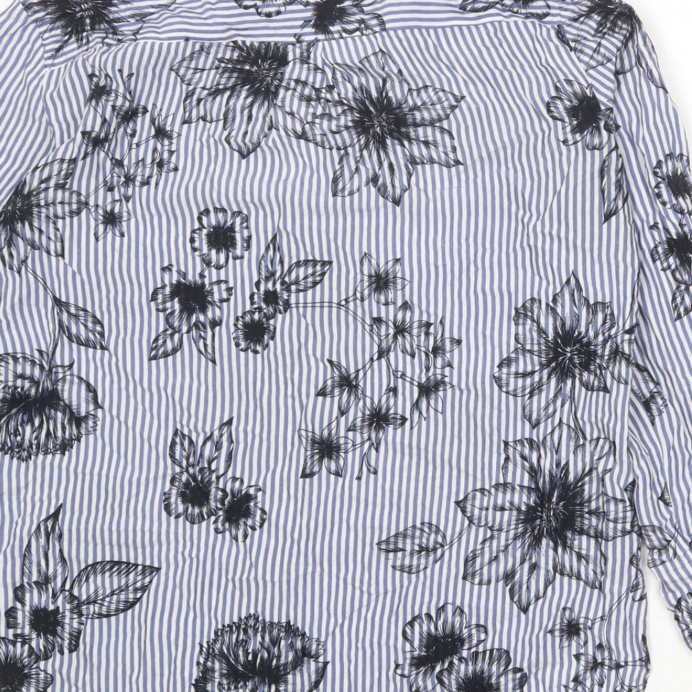 NEXT Womens Blue Striped Viscose Basic Button-Up Size 8 Collared - Flowers