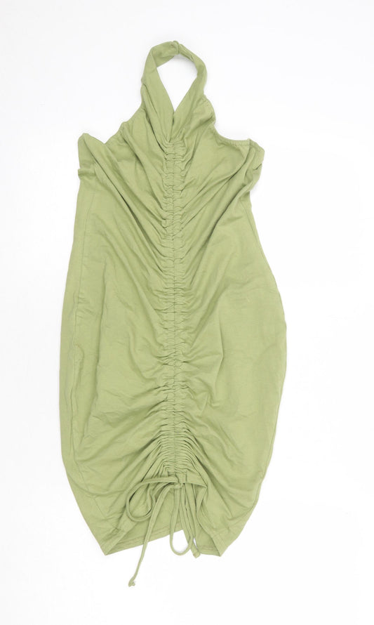 PRETTYLITTLETHING Womens Green Cotton Bodycon Size 12 Halter Button