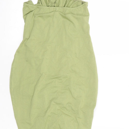 PRETTYLITTLETHING Womens Green Cotton Bodycon Size 12 Halter Button