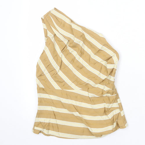 Zara Womens Brown Striped Viscose Basic Tank Size S One Shoulder