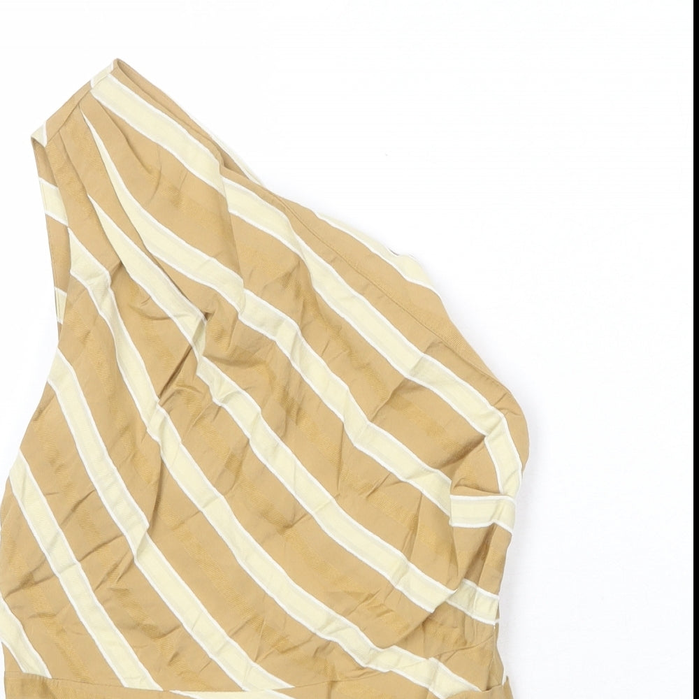 Zara Womens Brown Striped Viscose Basic Tank Size S One Shoulder