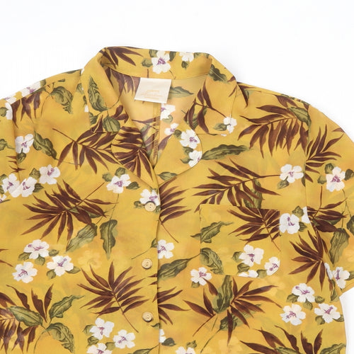 Eastex Womens Yellow Floral Polyester Basic Button-Up Size 12 Collared