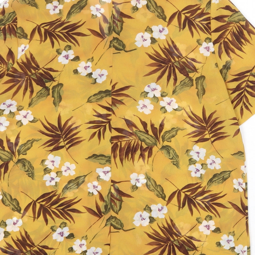 Eastex Womens Yellow Floral Polyester Basic Button-Up Size 12 Collared