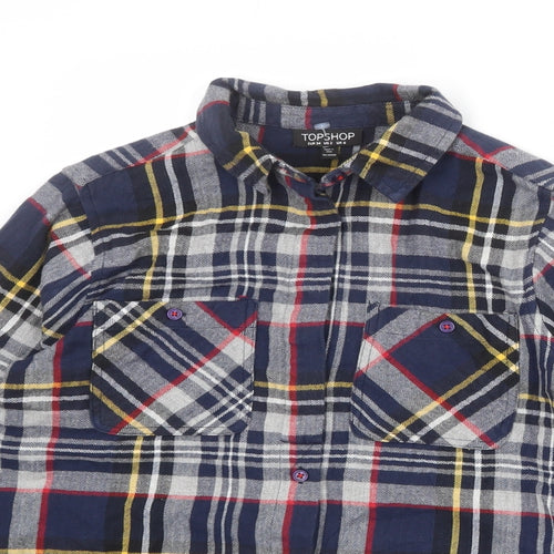 Topshop Womens Multicoloured Plaid 100% Cotton Basic Button-Up Size 6 Collared