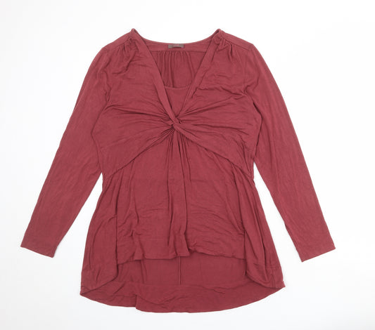 Wrap Womens Red Viscose Basic Blouse Size 18 Round Neck - Twist Detail