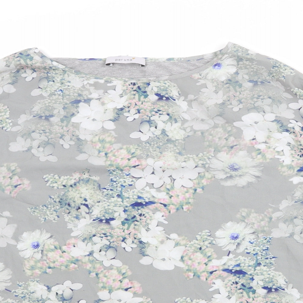 Per Una Womens Grey Floral Polyester Basic T-Shirt Size 16 Boat Neck