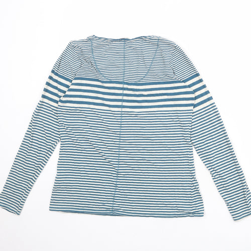 Fat Face Womens Blue Striped Cotton Basic T-Shirt Size 12 Boat Neck