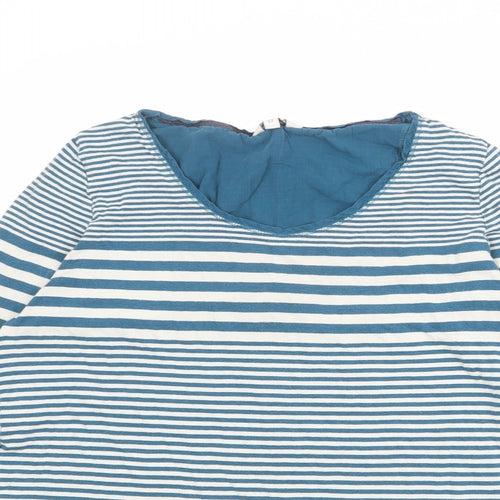 Fat Face Womens Blue Striped Cotton Basic T-Shirt Size 12 Boat Neck