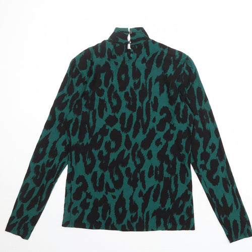 Wallis Womens Green Animal Print Viscose Basic T-Shirt Size 8 High Neck