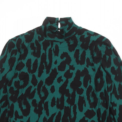 Wallis Womens Green Animal Print Viscose Basic T-Shirt Size 8 High Neck
