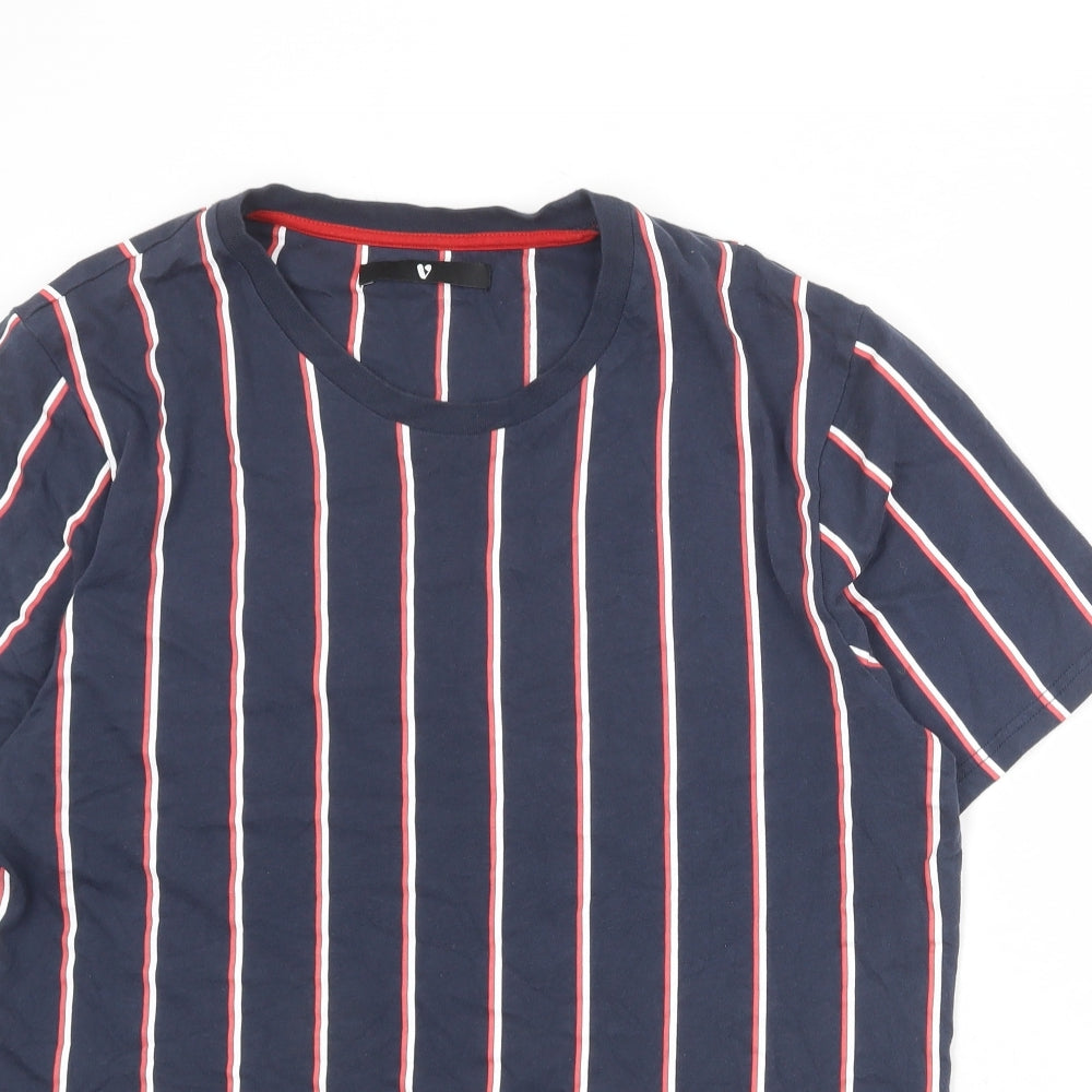 Very Mens Blue Striped Cotton T-Shirt Size L Round Neck