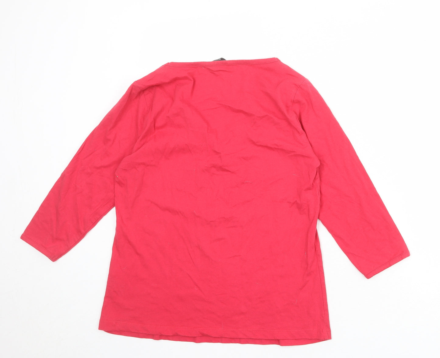 M&Co Womens Pink 100% Cotton Basic T-Shirt Size 14 V-Neck