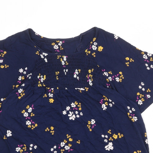 NEXT Womens Blue Floral Viscose Basic T-Shirt Size 18 Boat Neck