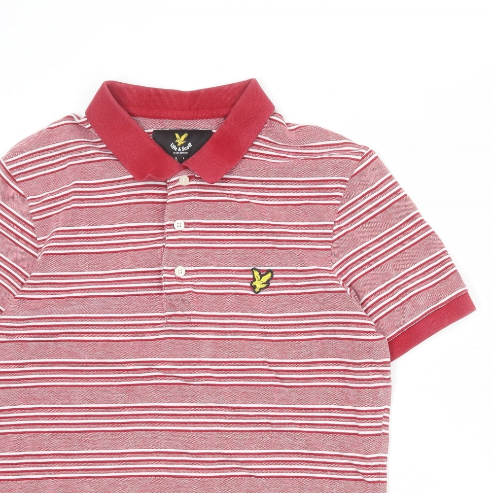 Lyle & Scott Mens Red Striped 100% Cotton Polo Size M Collared Button