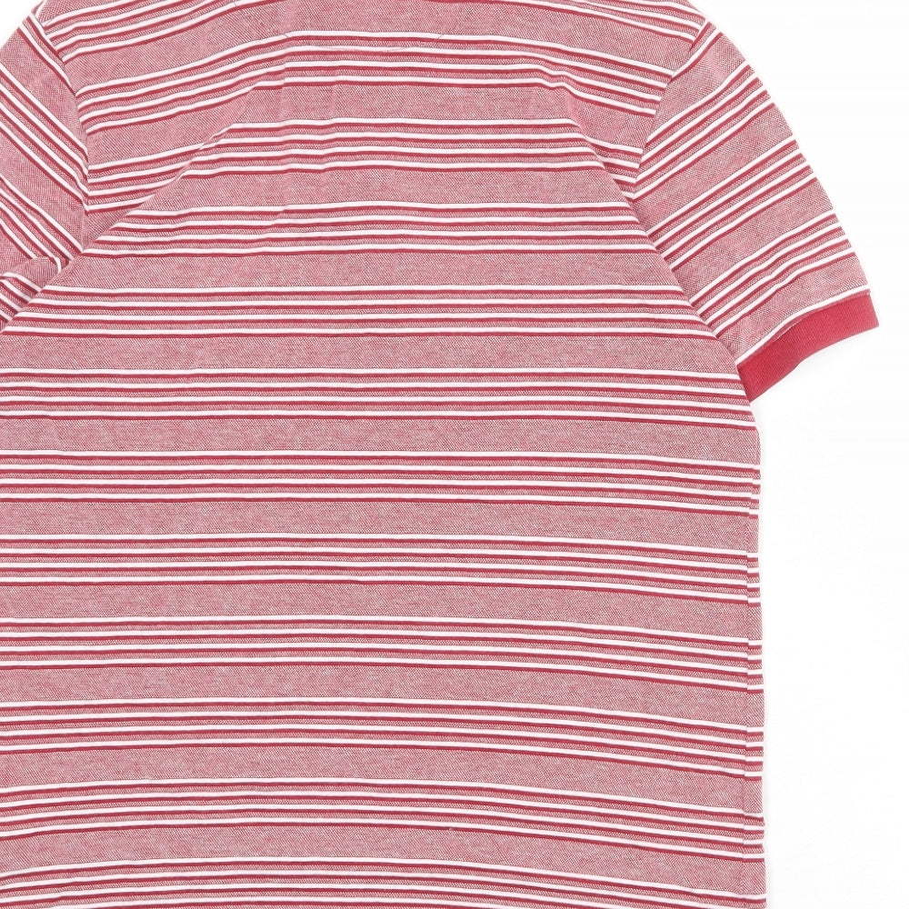 Lyle & Scott Mens Red Striped 100% Cotton Polo Size M Collared Button