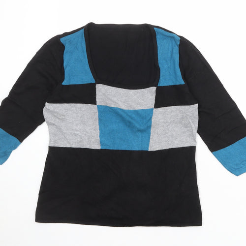 Wallis Womens Black Square Neck Geometric Viscose Pullover Jumper Size 14