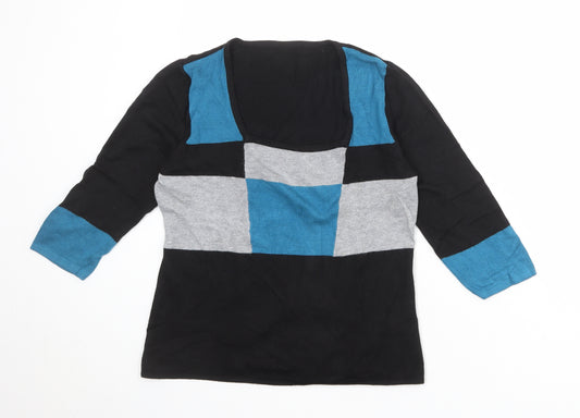 Wallis Womens Black Square Neck Geometric Viscose Pullover Jumper Size 14