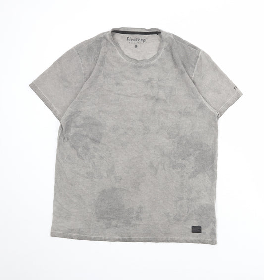Firetrap Mens Grey Cotton T-Shirt Size L Round Neck - Skull print