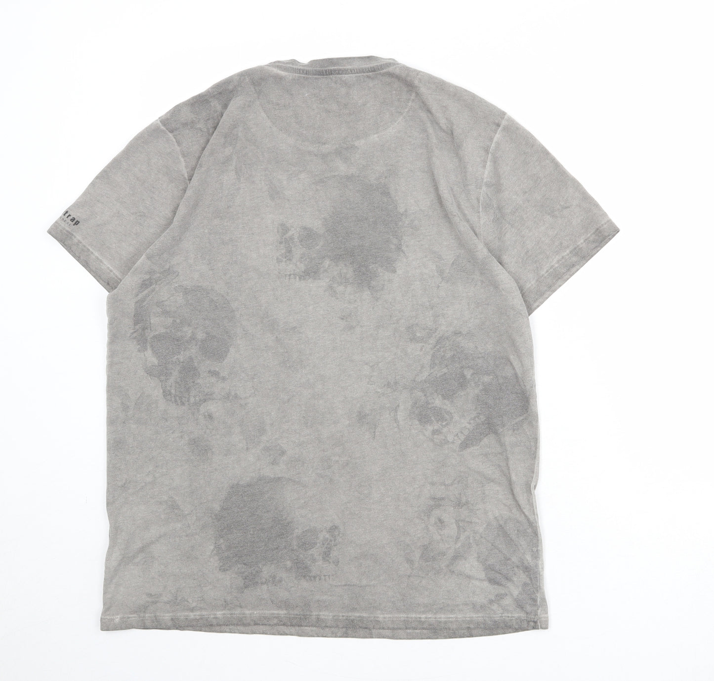 Firetrap Mens Grey Cotton T-Shirt Size L Round Neck - Skull print