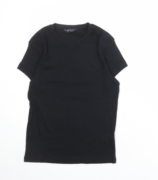 Marks and Spencer Womens Black Cotton Basic T-Shirt Size 14 Crew Neck