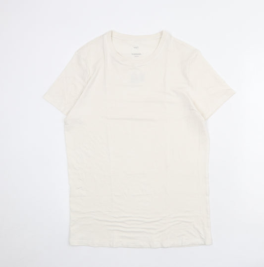 Marks and Spencer Mens Ivory Cotton T-Shirt Size M Round Neck