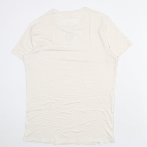 Marks and Spencer Mens Ivory Cotton T-Shirt Size M Round Neck