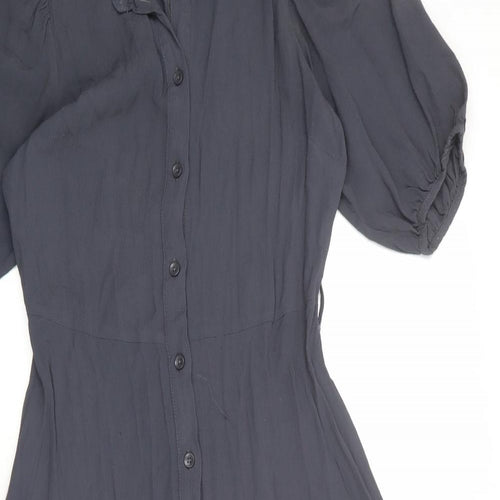 New Look Womens Grey Viscose Shirt Dress Size 10 Collared Button