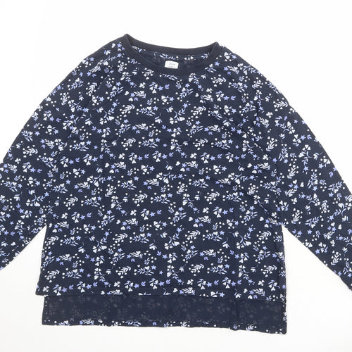 John Lewis Womens Blue Floral 100% Cotton Basic T-Shirt Size 12 Boat Neck