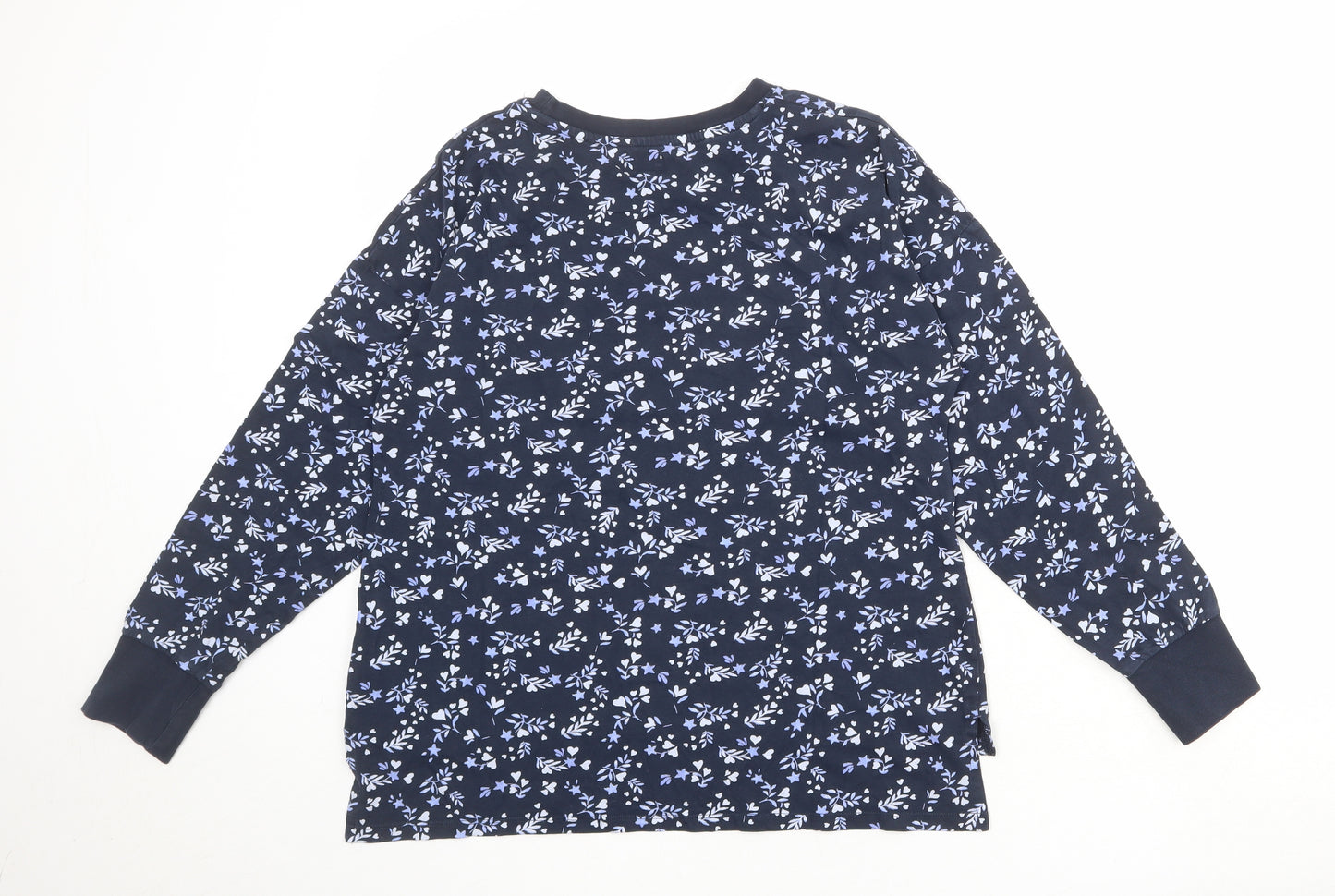 John Lewis Womens Blue Floral 100% Cotton Basic T-Shirt Size 12 Boat Neck