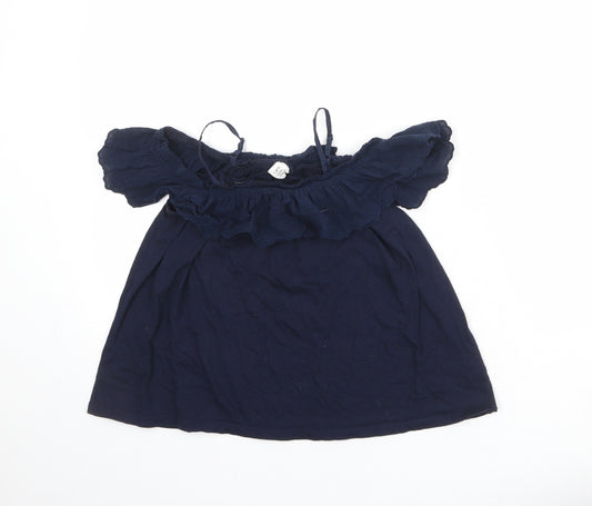 Gap Girls Blue 100% Cotton Basic Blouse Size L Square Neck Pullover - Cold Shoulder