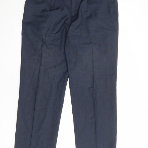 Marks and Spencer Mens Blue Polyester Dress Pants Trousers Size 36 in Regular Zip