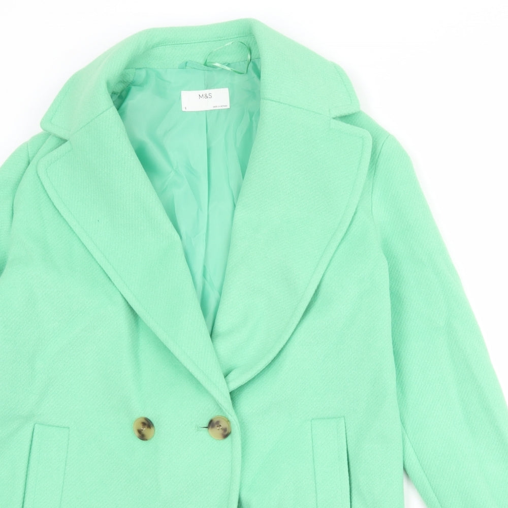 Marks and Spencer Womens Green Overcoat Coat Size 8 Button