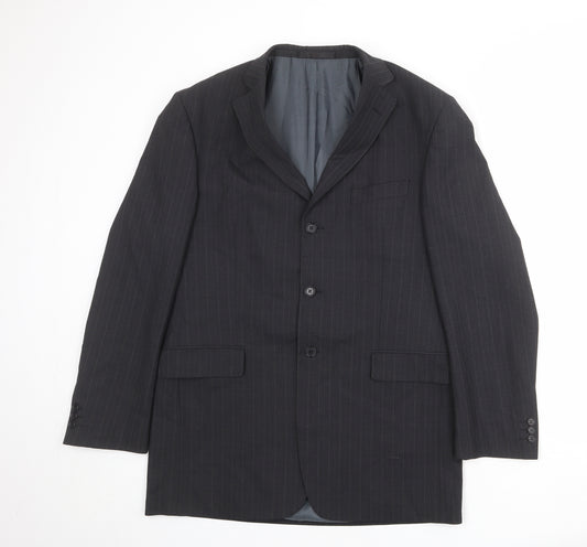 Marks and Spencer Mens Grey Striped Polyester Jacket Suit Jacket Size 42 Regular