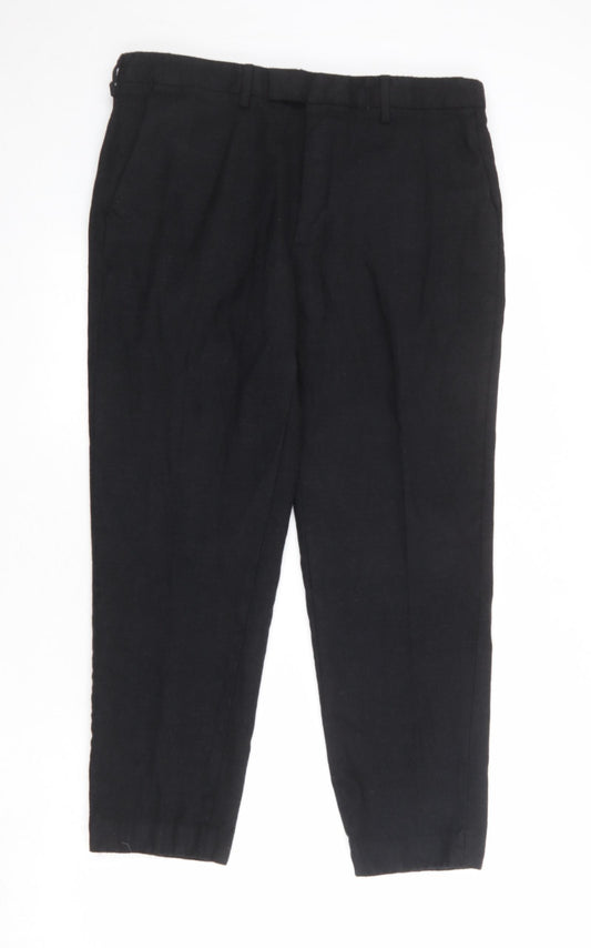 Marks and Spencer Mens Black Wool Dress Pants Trousers Size 36 in Regular Zip
