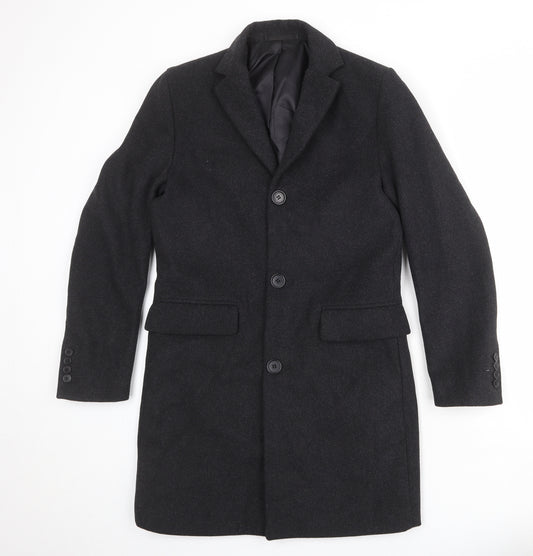 H&M Mens Grey Pea Coat Coat Size XS Button