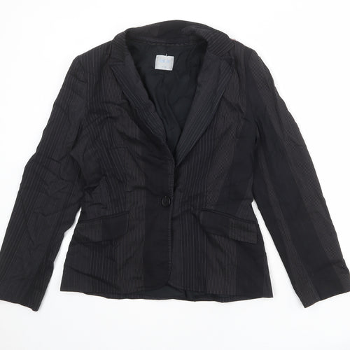 Oasis Womens Black Striped Polyester Jacket Blazer Size 12