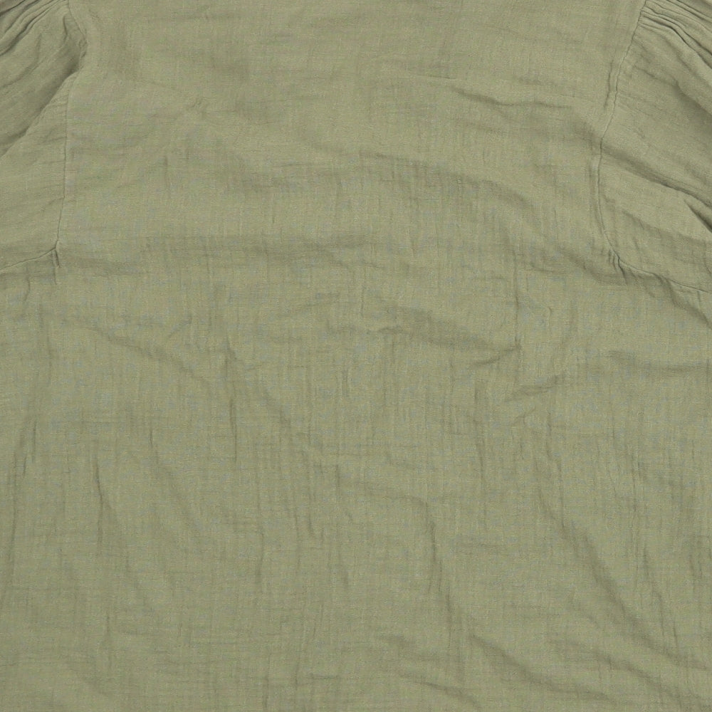 Topshop Womens Green 100% Cotton Basic Button-Up Size 10 Collared
