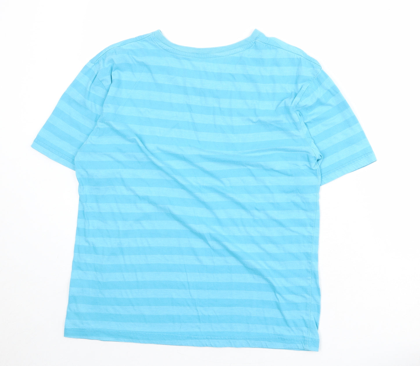 Lee Cooper Boys Blue Striped Cotton Basic T-Shirt Size 13 Years V-Neck Pullover