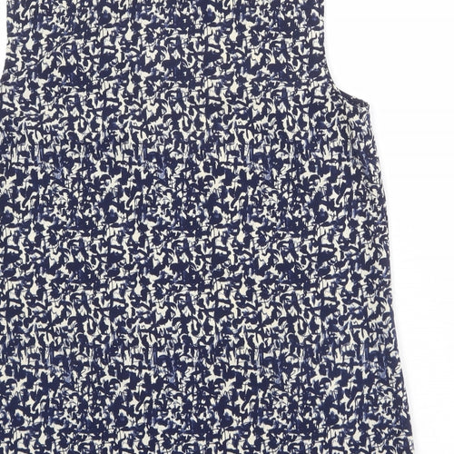 Paul Costelloe Womens Blue Geometric Polyester Basic Blouse Size L V-Neck