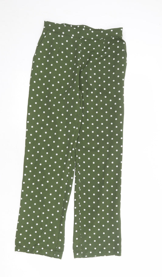 VILA Womens Green Polka Dot Polyester Trousers Size 8 Regular