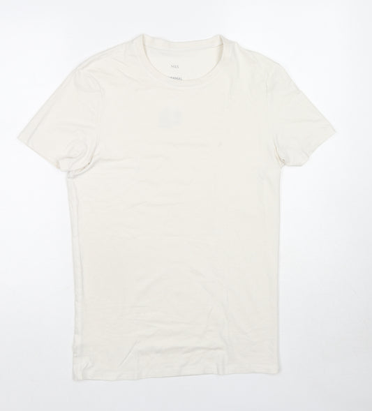 Marks and Spencer Mens White Acrylic T-Shirt Size S Round Neck