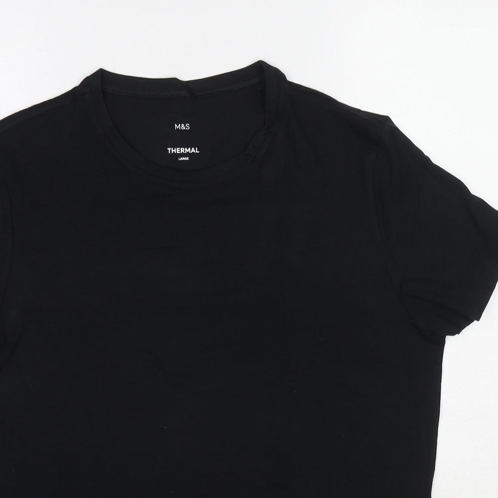 Marks and Spencer Womens Black Acrylic Basic T-Shirt Size L Crew Neck