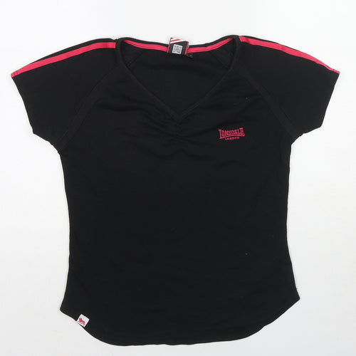 Lonsdale Womens Black Cotton Basic T-Shirt Size 10 V-Neck