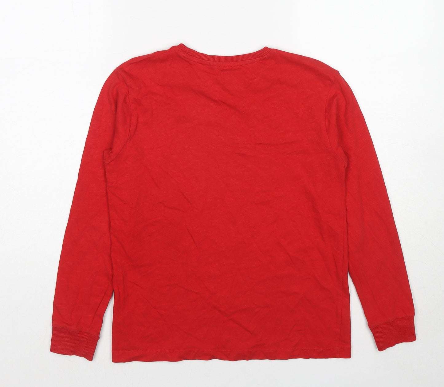 NEXT Boys Red Cotton Basic T-Shirt Size 10 Years Round Neck Pullover - Christmas Emoji